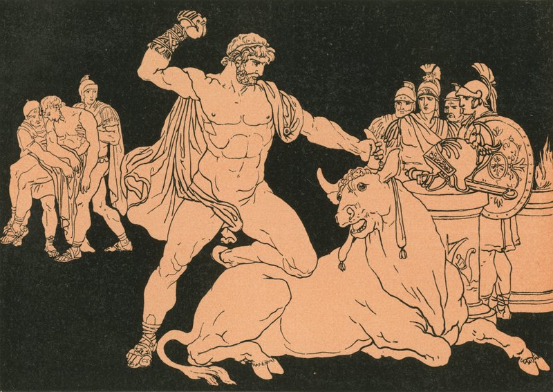 Entellus matando al toro de Bartolomeo Pinelli