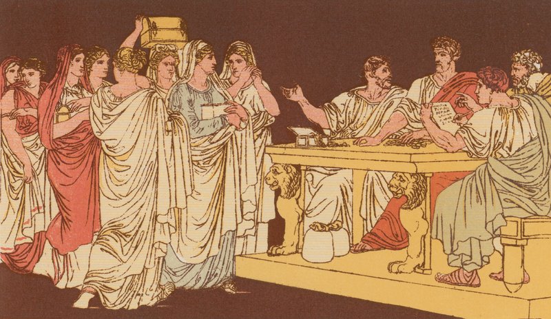 Damas romanas trayendo sus ornamentos de Bartolomeo Pinelli