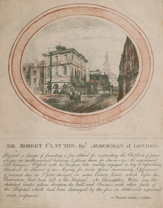 La fachada oeste de la Escuela Matemática, Hospital de Cristo, 1775 de Benjamin Green