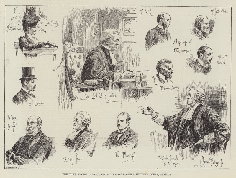 El escándalo del césped, bocetos en el tribunal del Lord Chief Justice, 22 de junio de Bernard Partridge