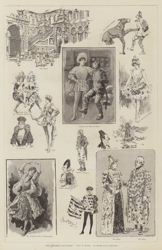 Las pantomimas de Navidad, El gato con botas, en el Teatro Drury-Lane de Bernard Partridge