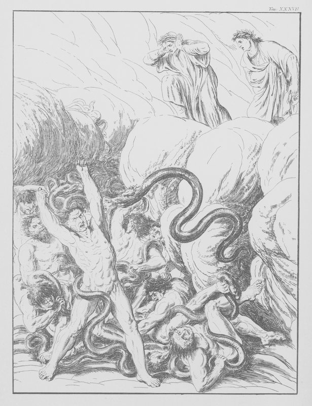 Divina Comedia de Dante, Infierno, lámina XXXVII (litografía) de Bernhard Schuler