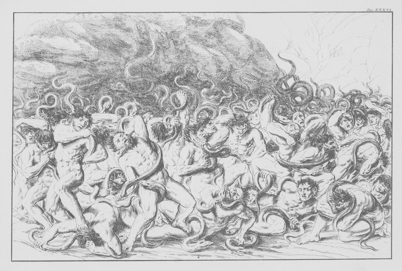 Divina Comedia de Dante, Infierno, lámina XXXVI (litografía) de Bernhard Schuler