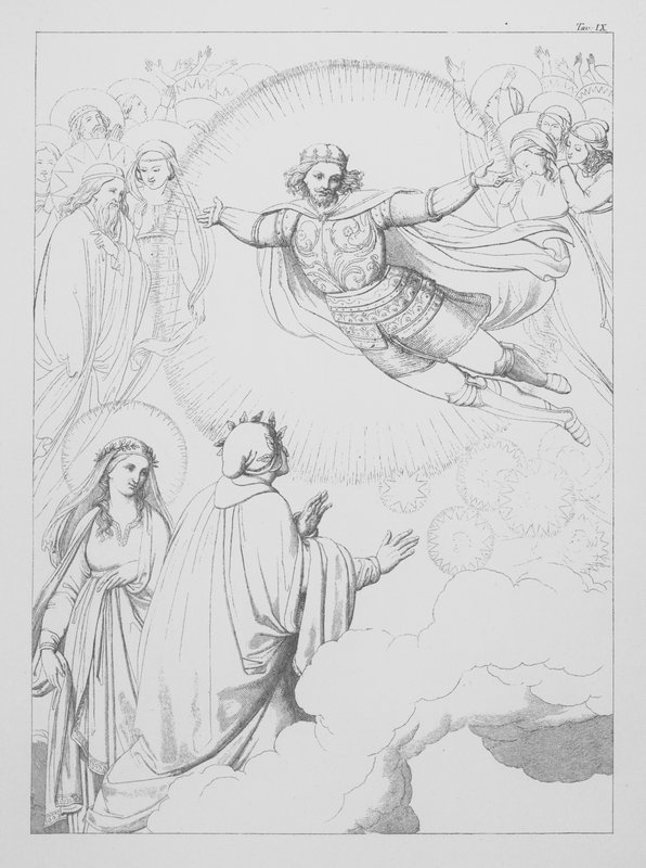 Divina Comedia de Dante, Paradiso (Cielo), Lámina IX (litografía) de Bernhard Schuler