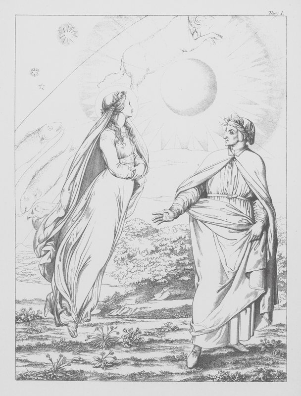 Divina Comedia de Dante, Paradiso (Cielo), Lámina I (litografía) de Bernhard Schuler