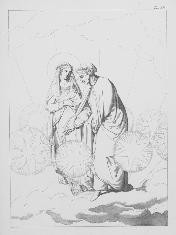 Divina Comedia de Dante, Paradiso (Cielo), Lámina XII (litografía) de Bernhard Schuler