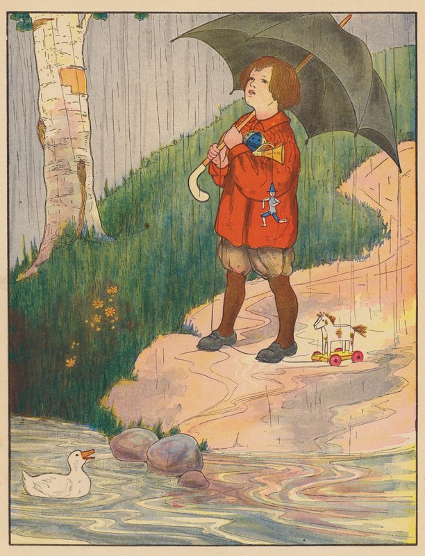 Canción infantil: Lluvia (litografía en color) de Blanche Fisher Wright