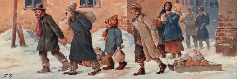 Trabajadores soviéticos saliendo de sus oficinas con sus raciones de comida de Boris Vasilievich Zvorykin