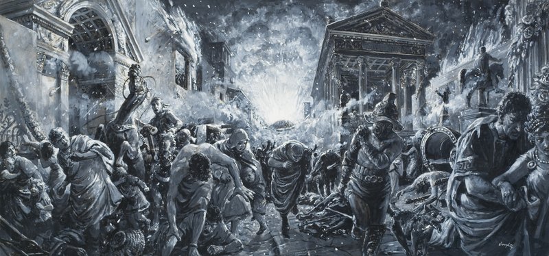 La destrucción de una ciudad (gouache sobre papel) de C.L. Doughty