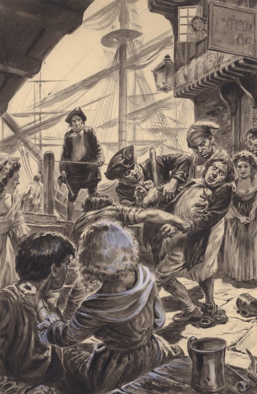Una banda de prensa asegura a su víctima (gouache sobre papel) de C.L. Doughty