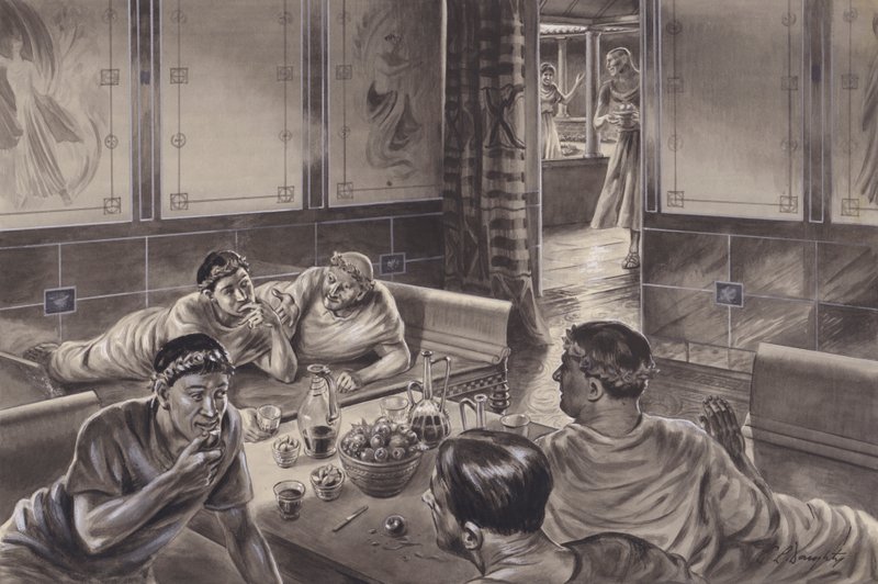 Anglo Romans eating in the triclinium (gouache sobre papel) de C.L. Doughty