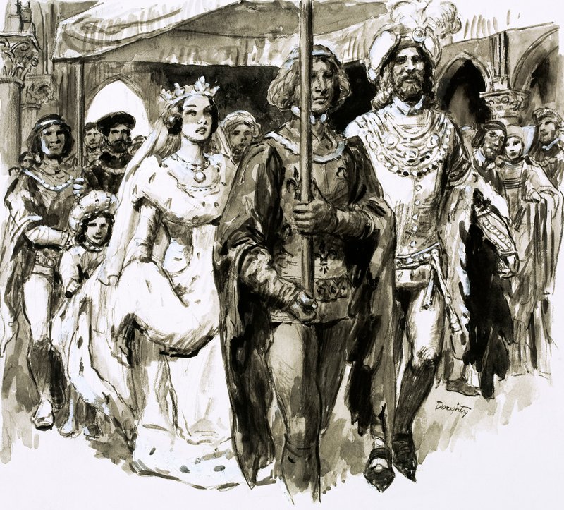 A los 13 años, la bella Isabel se casó y se convirtió en reina de Inglaterra (gouache sobre papel) de C.L. Doughty