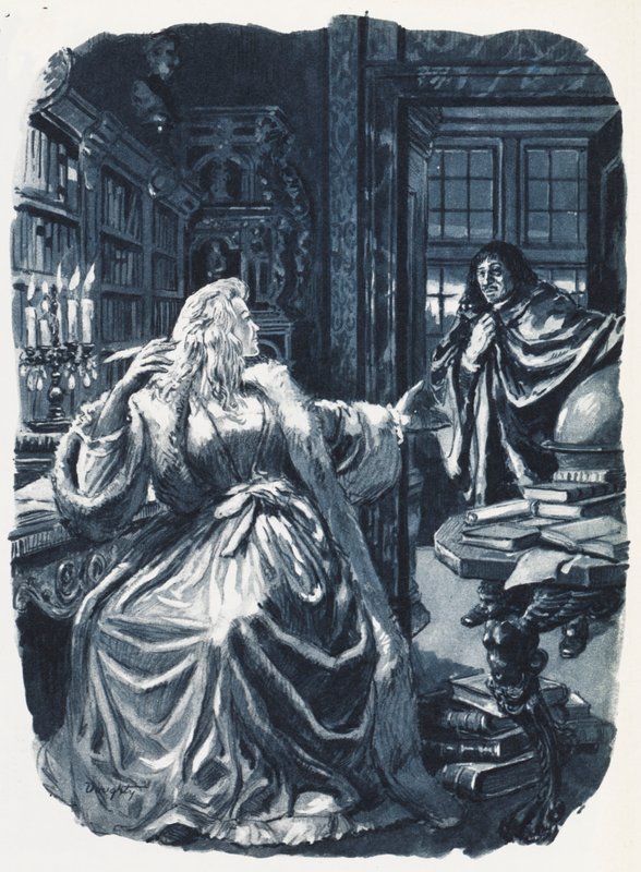 Cristina de Suecia convocó al filósofo Descartes para que le diera clases tres veces por semana (litografía en color) de C.L. Doughty
