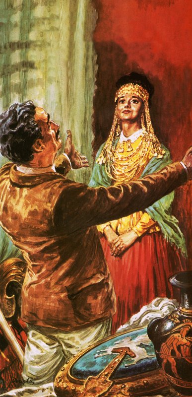 Heinrich Schliemann adorna a su esposa con adornos desenterrados en el yacimiento de la antigua Troya. de C.L. Doughty