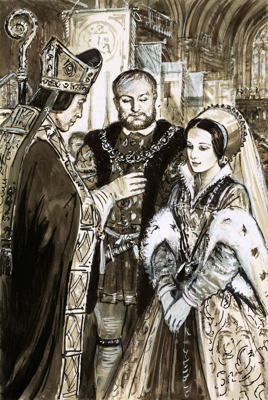 Matrimonio de Enrique VIII y Ana Bolena (gouache sobre papel) de C.L. Doughty
