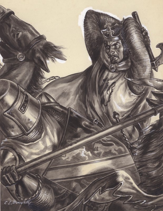 Robert Bruce a punto de matar a Sir Henry de Bohun () (gouache sobre papel) de C.L. Doughty