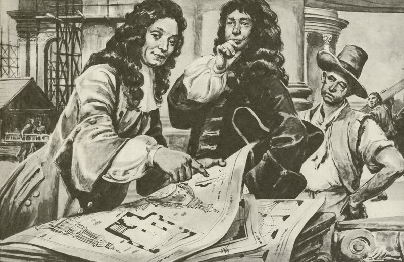 Sir Christopher Wren, arquitecto de la catedral de San Pablo de Londres (litografía) de C.L. Doughty
