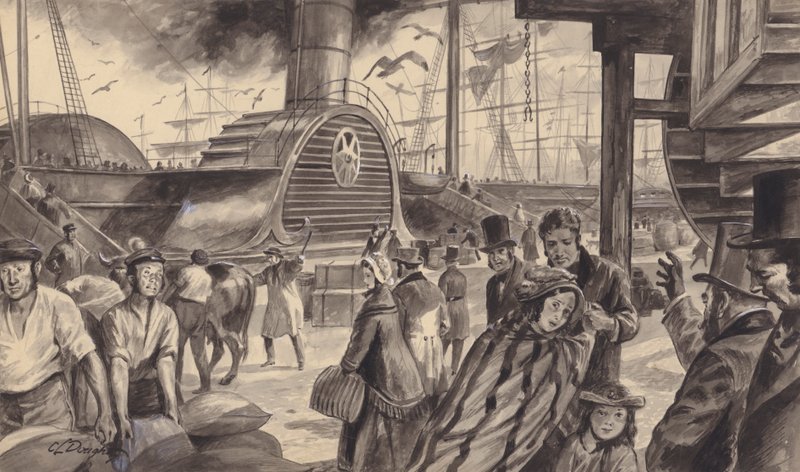 El Britannia, buque de vapor de la compañía Cunard, que inició un servicio quincenal a América en 1840 (gouache sobre papel) de C.L. Doughty