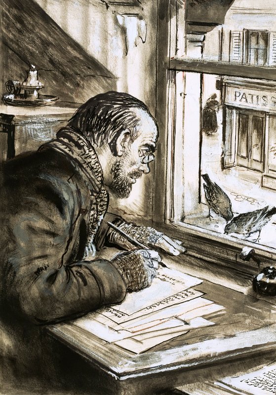El guerrero de las palabras, Emile Zola (gouache sobre papel) de C.L. Doughty