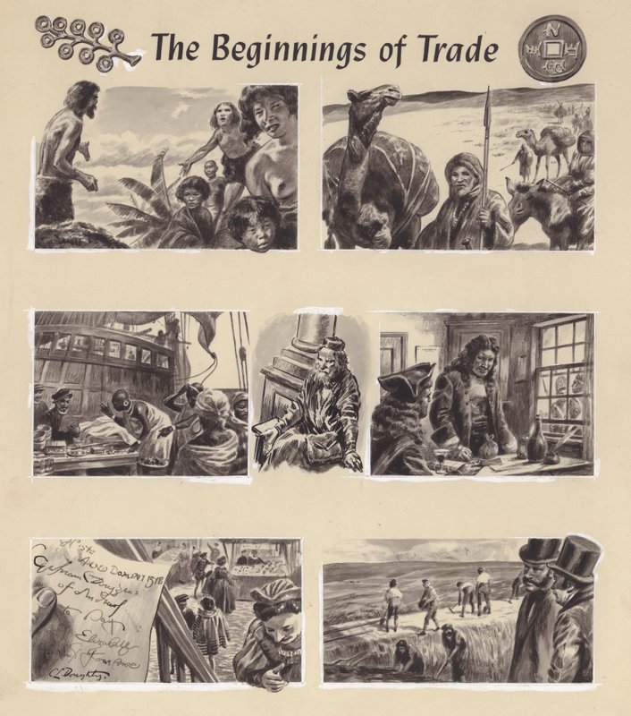 Los inicios del comercio (gouache sobre papel) de C.L. Doughty