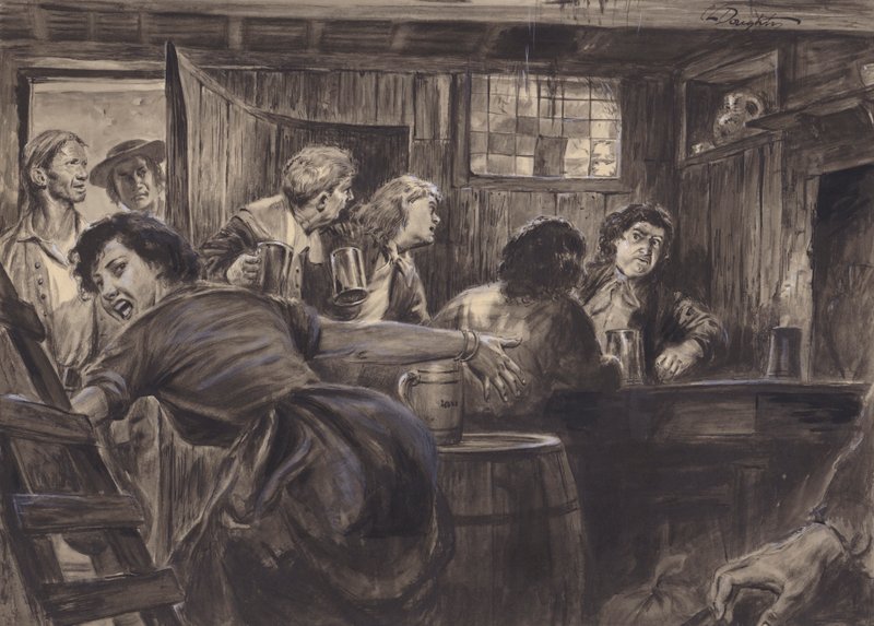Escena histórica no identificada (gouache sobre papel) de C.L. Doughty