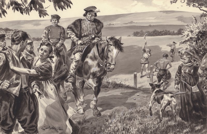 Escena histórica no identificada, probablemente relacionada con cercados (gouache sobre papel) de C.L. Doughty
