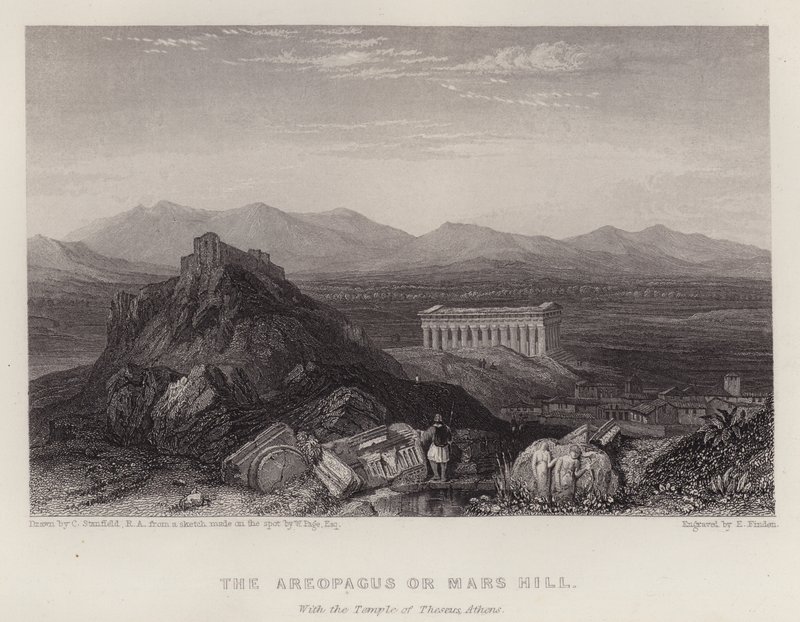 El Areópago o Colina de Marte, con el Templo de Theseus Atenas de C. (after) Stanfield