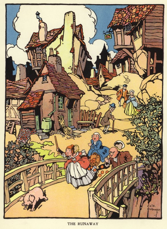 Cerdito fugitivo (litografía en color) de C. E. B. Bernard