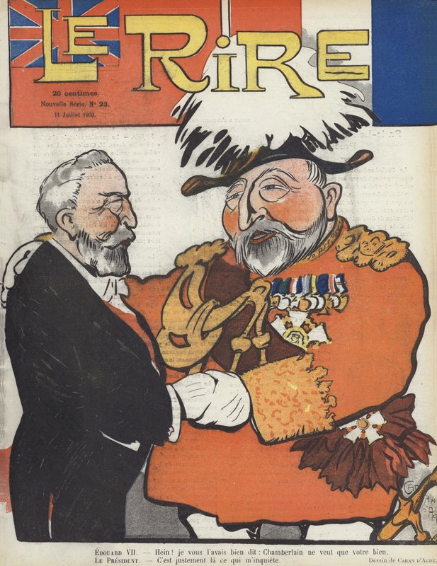 El presidente Loubet de Francia y el rey Eduardo VII. Ilustración para Le Rire de Caran d Ache