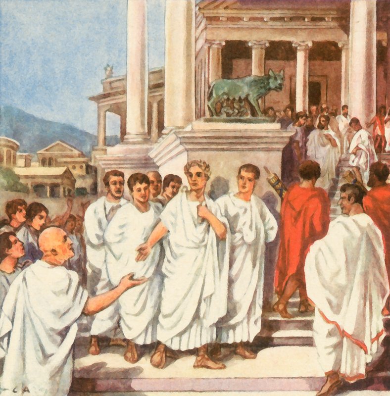 César camino del Capitolio (litografía en color mejorada) de Carl Arriens