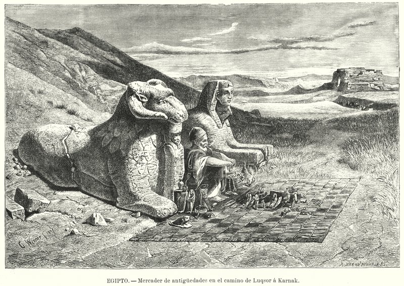 Vendedor de antigüedades en el camino de Luxor a Karnak, Egipto de Carl Friedrich Heinrich (after) Werner