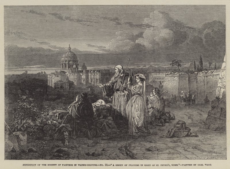 Un grupo de peregrinos a la vista de San Pedro, Roma de Carl Haag