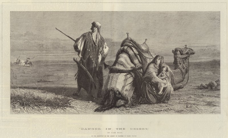 Peligro en el desierto, en la exposición de la Sociedad de Pintores en Acuarelas de Carl Haag