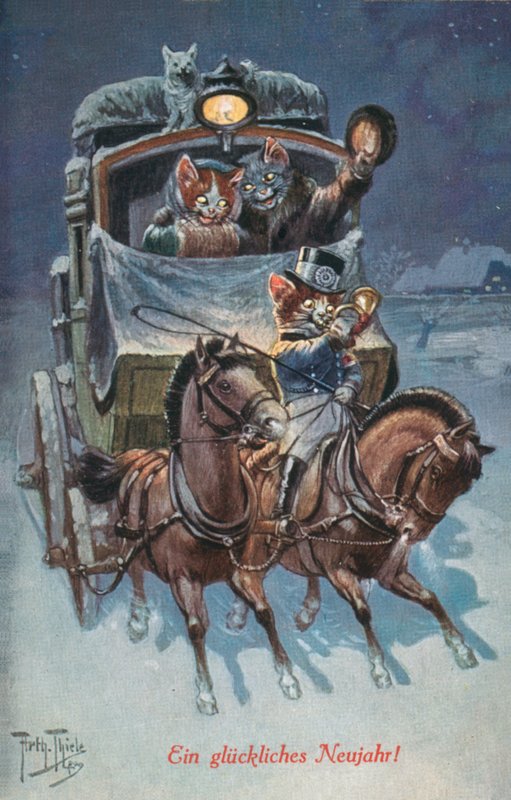Postal humorística de gatos (litografía en color) de Carl Robert Arthur Thiele