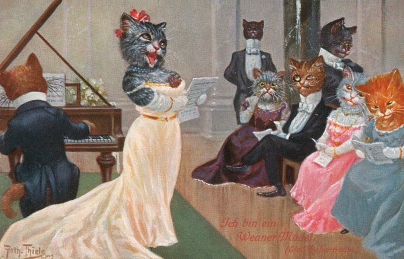 Postal humorística de gatos (litografía en color) de Carl Robert Arthur Thiele