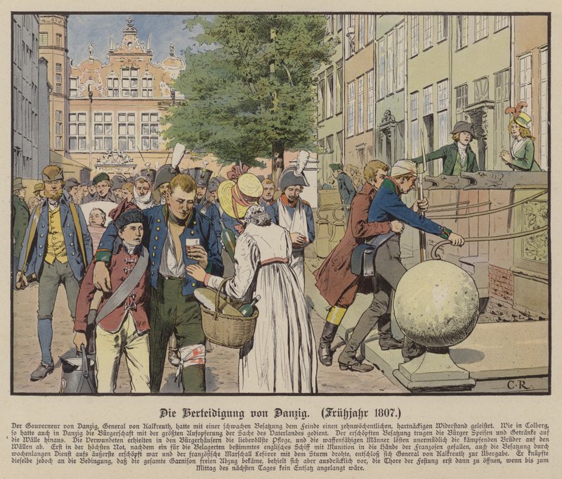 Civiles ayudando a los heridos prusianos durante la defensa de Danzig, primavera de 1807 de Carl Röchling