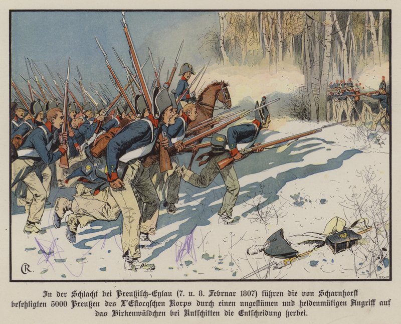 Infantería prusiana atacando en la Batalla de Eylau, 7-8 de febrero de 1807 de Carl Röchling