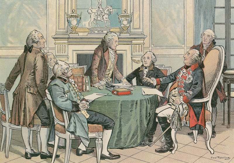 Federico Guillermo II, Rey de Prusia (1744-1797) en una consulta sobre el Código Civil General Prusiano (alrededor de 1790) de Carl Rohling