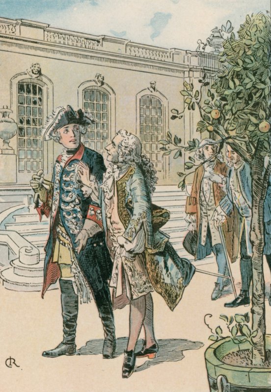 Federico el Grande (1712-1786) en conversación con el filósofo francés Voltaire (1694-1778) de Carl Rohling