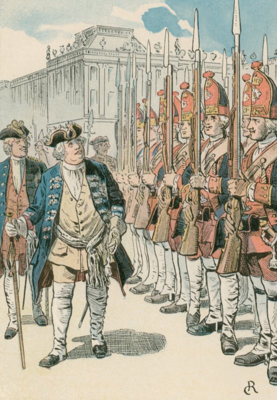 Friedrich Wilhelm I (1657-1713) con los Lange Kerls de Carl Rohling
