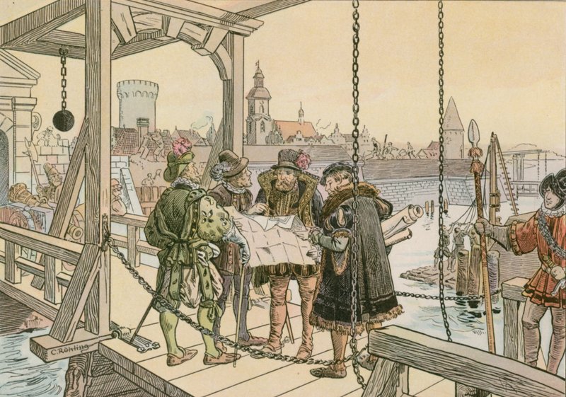 John George con los planos para la Ciudadela de Spandau en 1580 de Carl Rohling