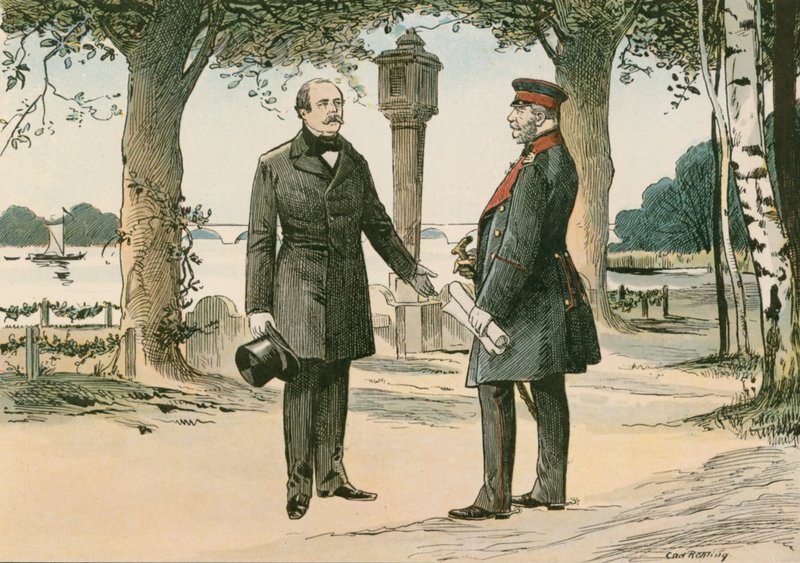 Guillermo I, Rey de Prusia y primer Emperador Alemán (1797-1888), y Otto von Bismarck, estadista alemán (1815-1898), en Babelsberg en 1862 de Carl Rohling