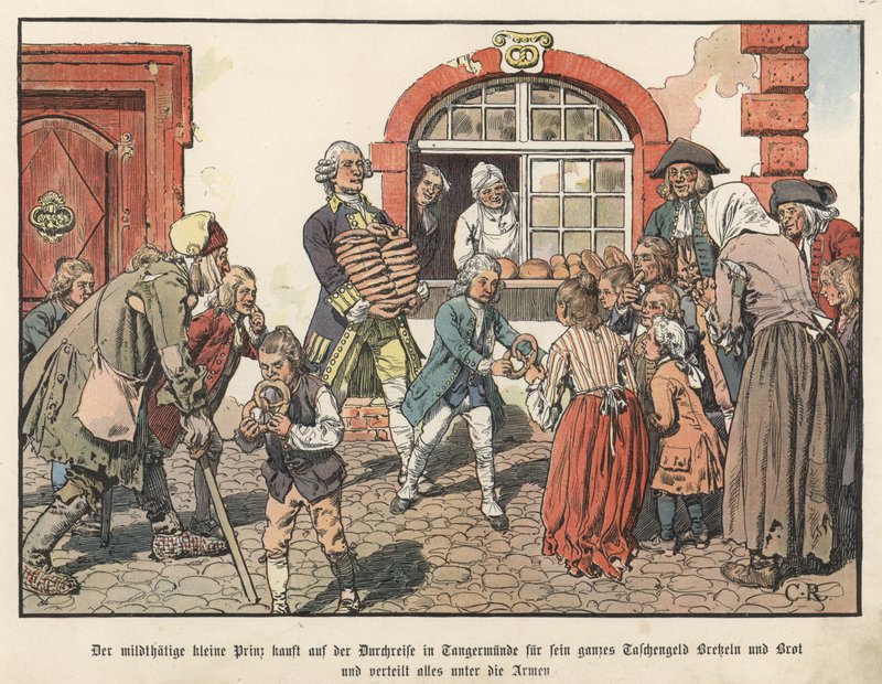 El príncipe heredero Federico de Prusia dando pan a los pobres de Carl Röchling