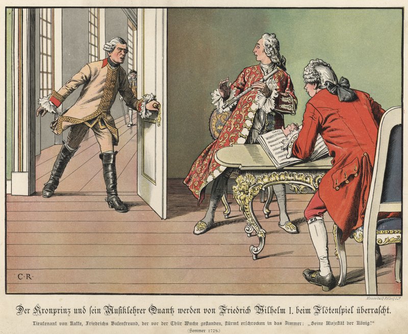 El Príncipe Heredero Federico de Prusia sorprendido por su padre, el rey, mientras practicaba la flauta de Carl Röchling