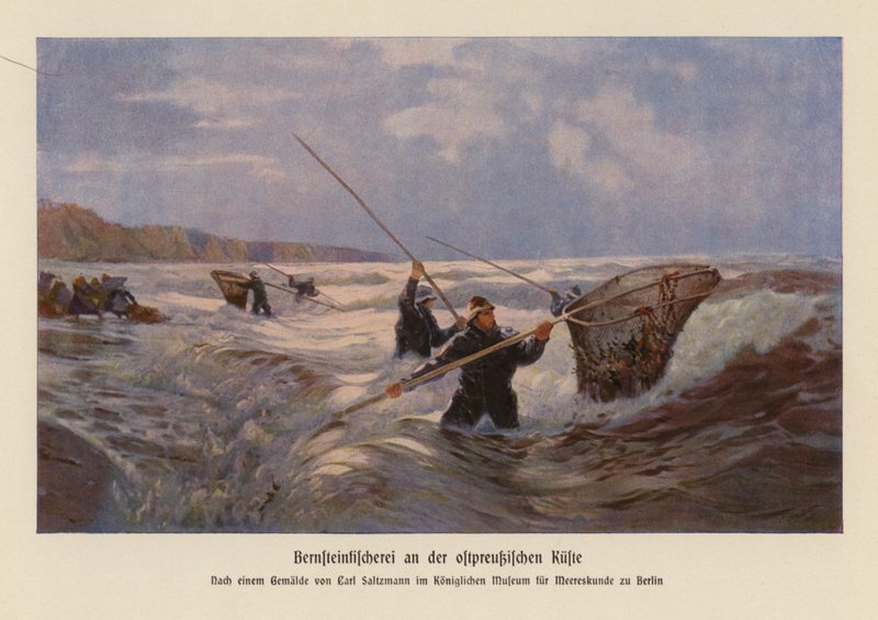 Recogida de ámbar en el Mar Báltico, Prusia Oriental (litografía en color) de Carl Saltzmann