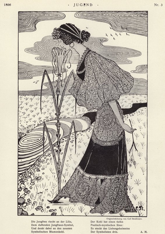 Mujer oliendo una flor de Carl Strathmann