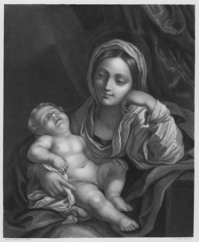 La Virgen y el Niño, del cuadro en la Colección Real (grabado) de Carlo (after) Maratta or Maratti