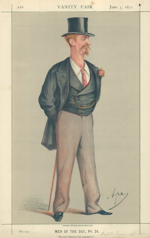Capitán Eyre Shaw, se merece bien su popularidad, 3 de junio de 1871, caricatura de Vanity Fair de Carlo Pellegrini