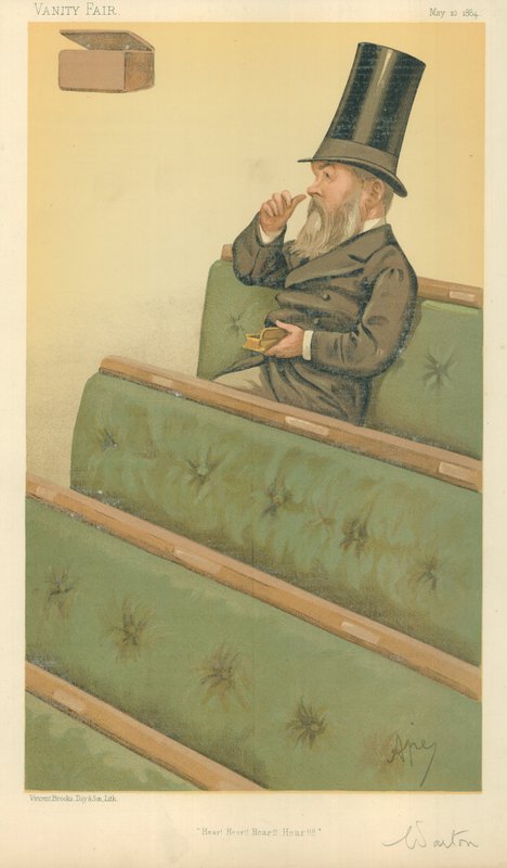 Sr. Charles Nicholas Warton, ¡Escuchen, escuchen, escuchen!, 10 de mayo de 1884, caricatura de Vanity Fair de Carlo Pellegrini