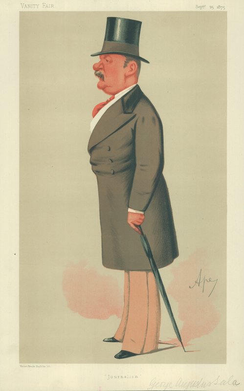 Sr. George Augustus Sala, Periodismo, 25 de septiembre de 1875, caricatura de Vanity Fair de Carlo Pellegrini